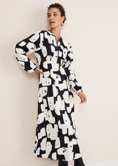 Black & White Abstract Maxi Dress Ivory/Black
