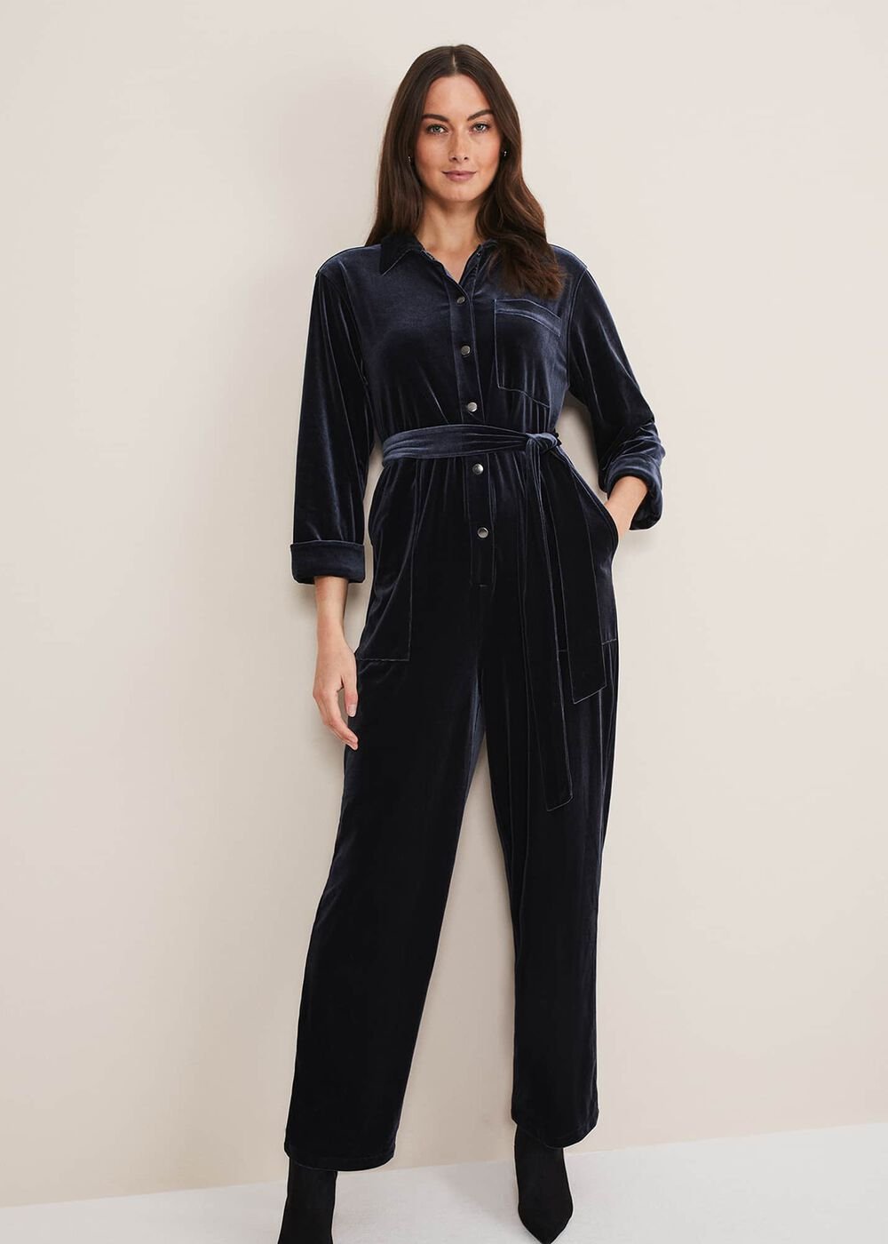 Nala Velvet Jumpsuit Charcoal