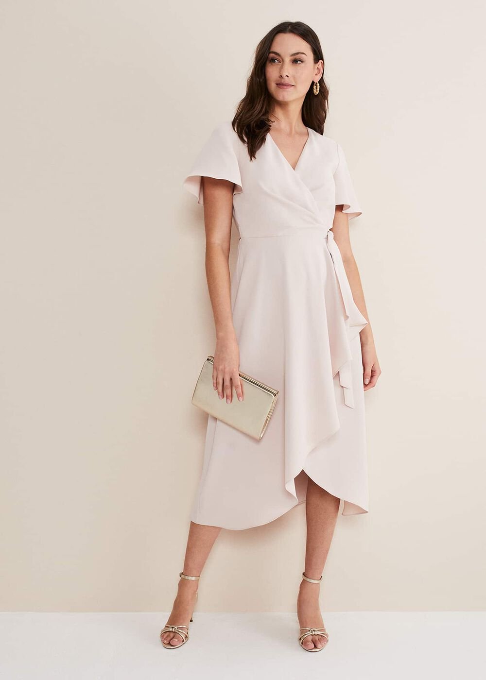 Julissa Ruffle Wrap Midi Dress Cameo