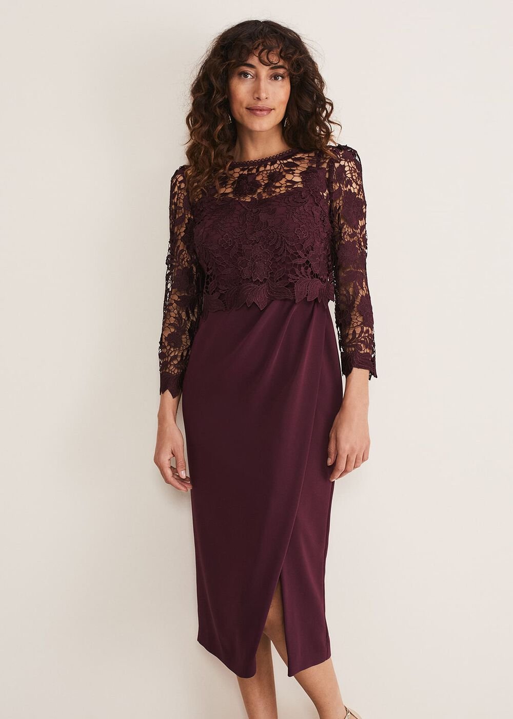 Adeline Double Layer Lace Dress Dark Plum