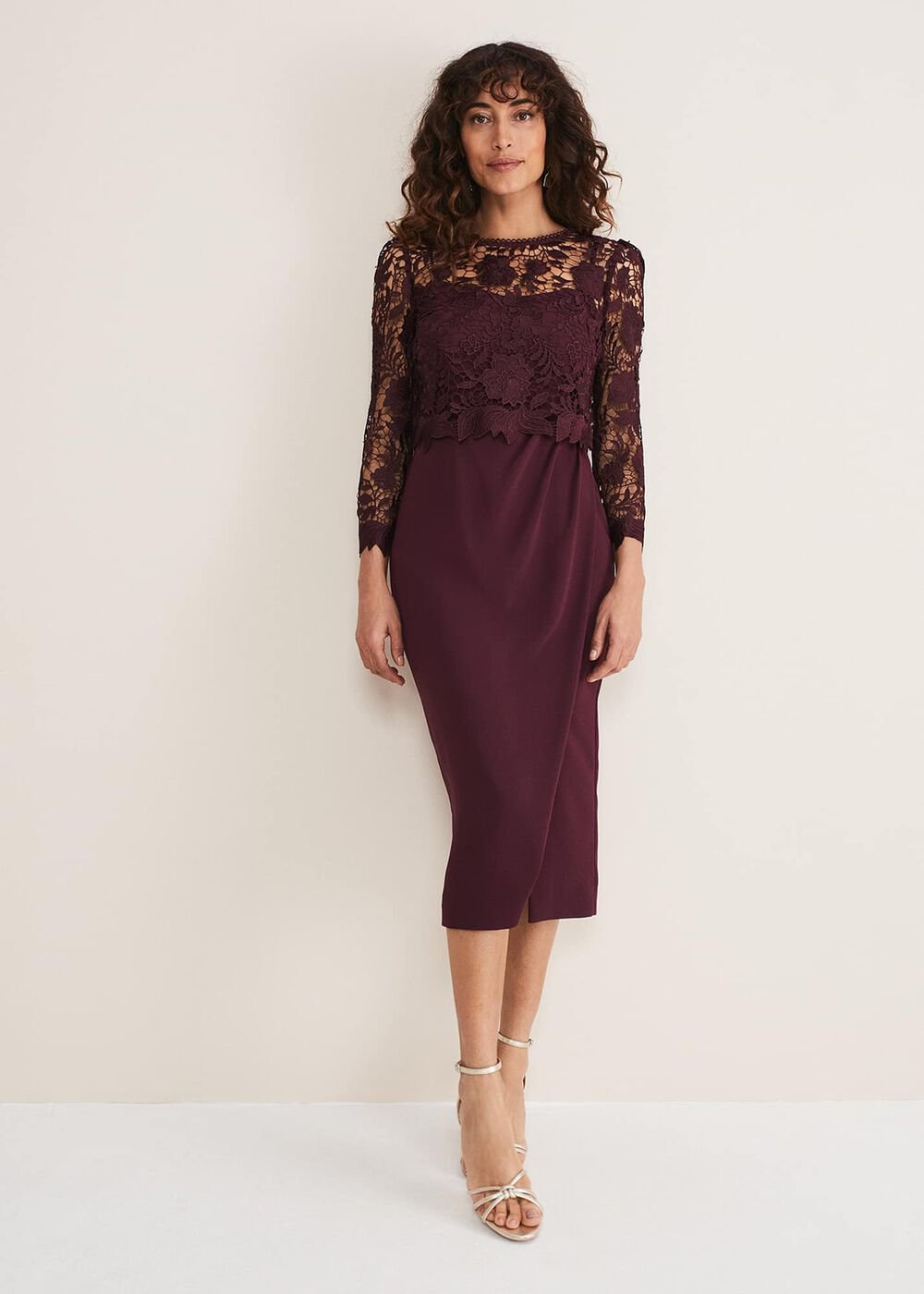 Adeline Double Layer Lace Dress Dark Plum