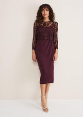 Adeline Double Layer Lace Dress Dark Plum