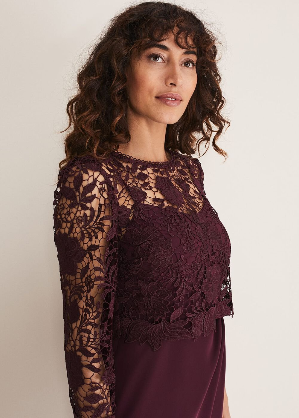 Adeline Double Layer Lace Dress Dark Plum