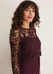 Adeline Double Layer Lace Dress Dark Plum
