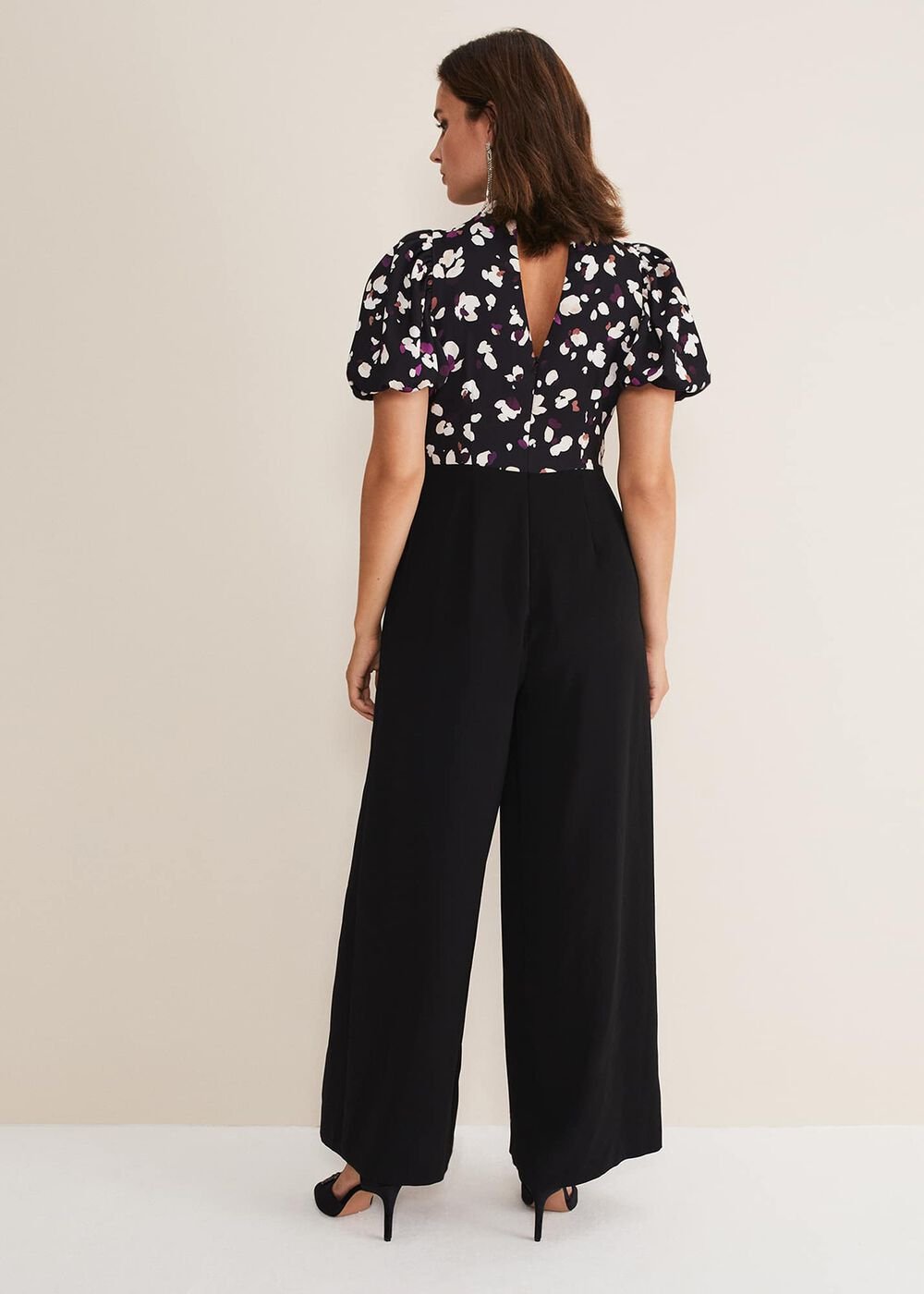 Paulina Puff Sleeve Animal Jumpsuit Black/Multi