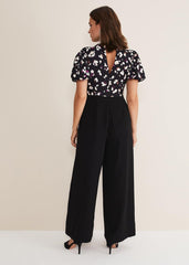 Paulina Puff Sleeve Animal Jumpsuit Black/Multi