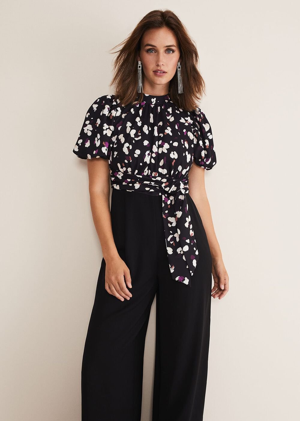 Paulina Puff Sleeve Animal Jumpsuit Black/Multi