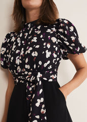 Paulina Puff Sleeve Animal Jumpsuit Black/Multi