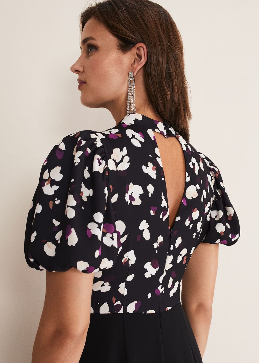 Paulina Puff Sleeve Animal Jumpsuit Black/Multi