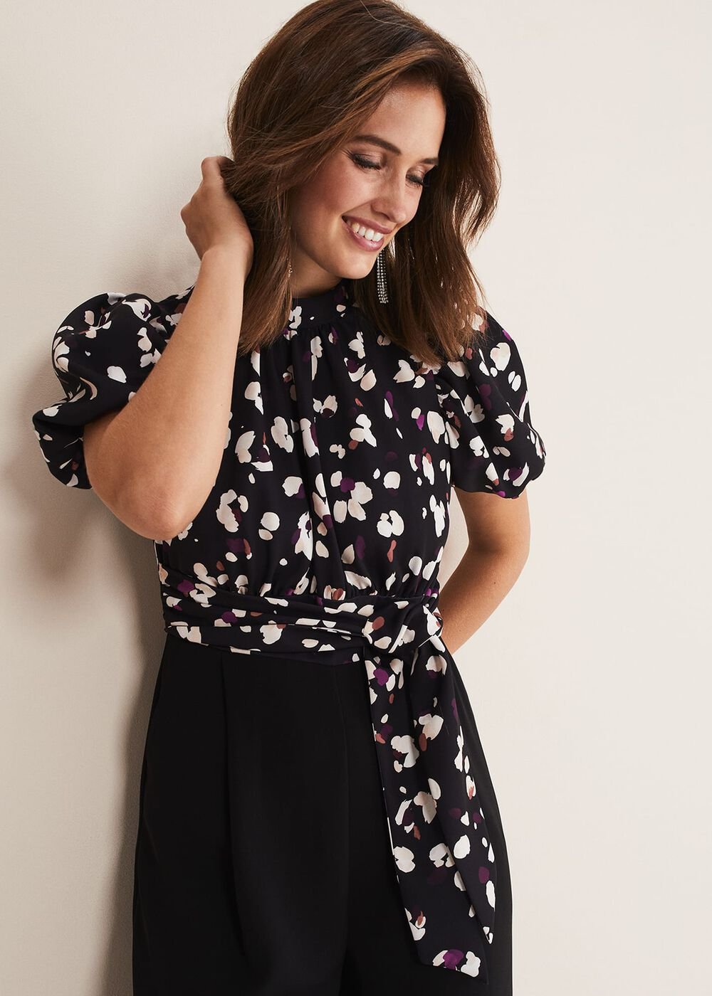 Paulina Puff Sleeve Animal Jumpsuit Black/Multi
