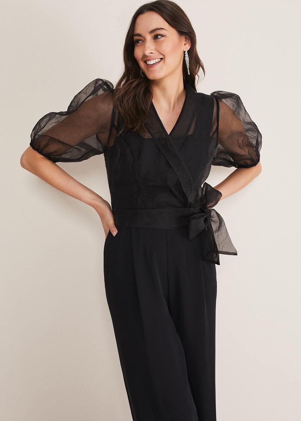Brontie Puff Sleeve Wide Leg Jumpsuit Black