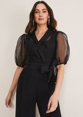 Brontie Puff Sleeve Wide Leg Jumpsuit Black