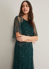 Lumi Short Tulle Beaded Dress Grey/Yellow