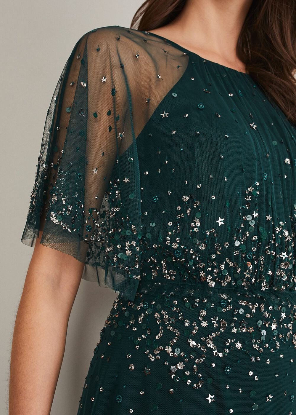 Lumi Short Tulle Beaded Dress Grey/Yellow