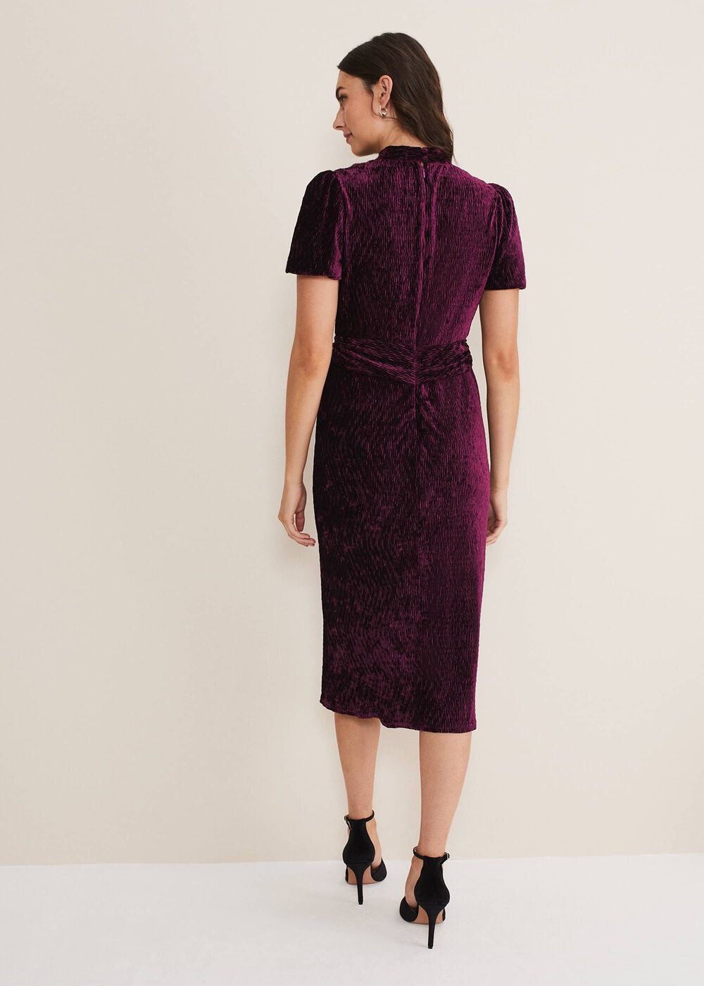 Kaylee Velvet Pleat Dress BLUE/CAMEL/PINK