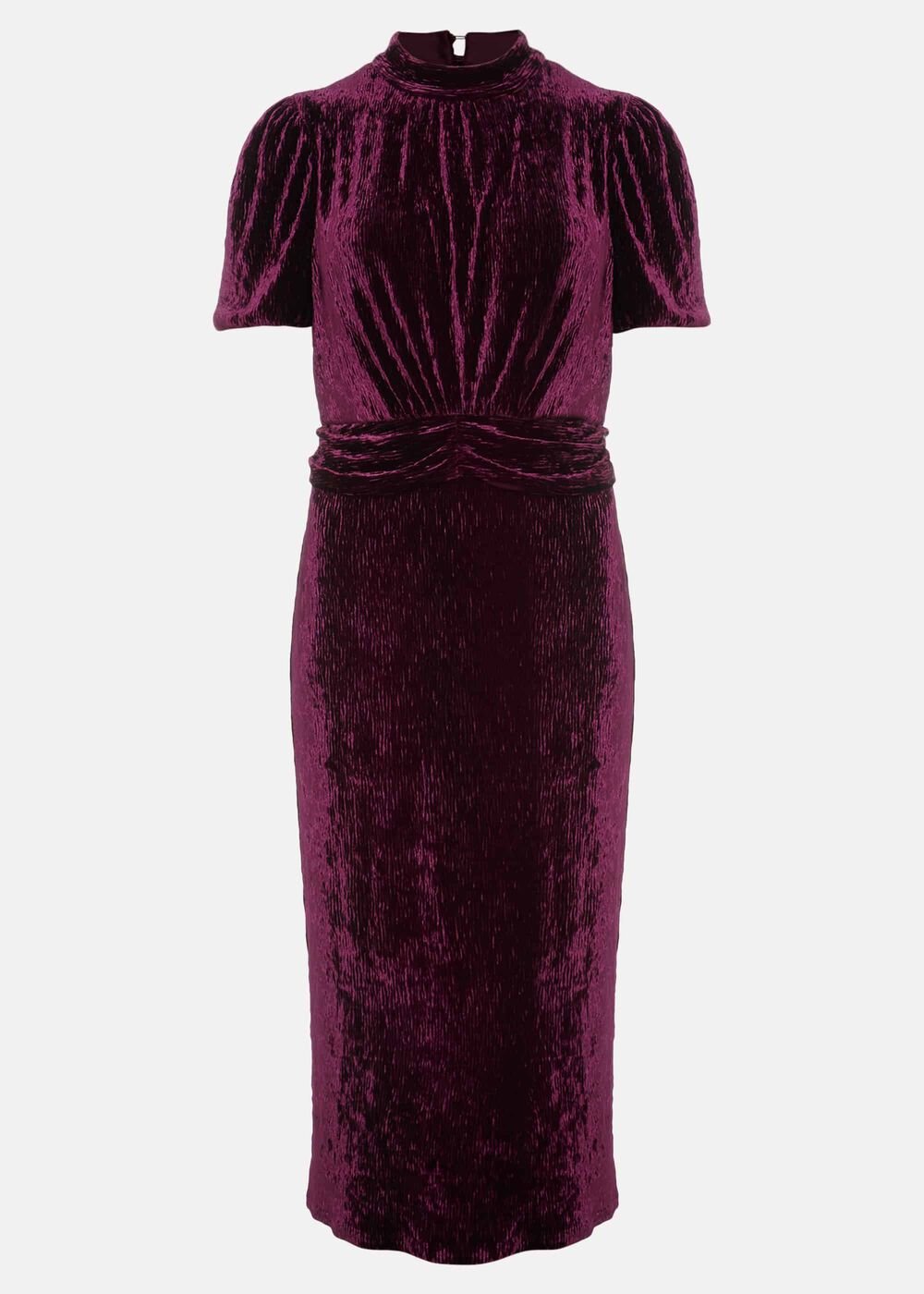 Kaylee Velvet Pleat Dress BLUE/CAMEL/PINK