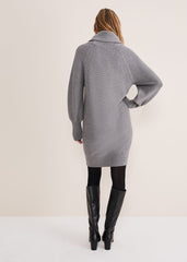 Dahlie Chunky Knit Tunic Mini Dress Mid Grey