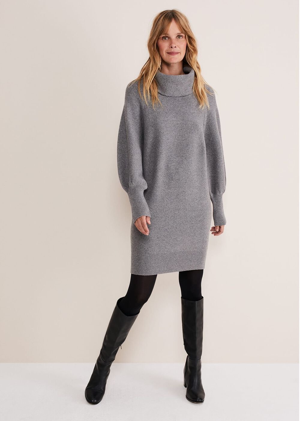 Dahlie Chunky Knit Tunic Mini Dress Mid Grey