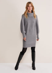 Dahlie Chunky Knit Tunic Mini Dress Mid Grey