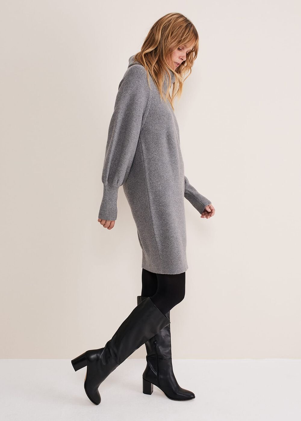 Dahlie Chunky Knit Tunic Mini Dress Mid Grey