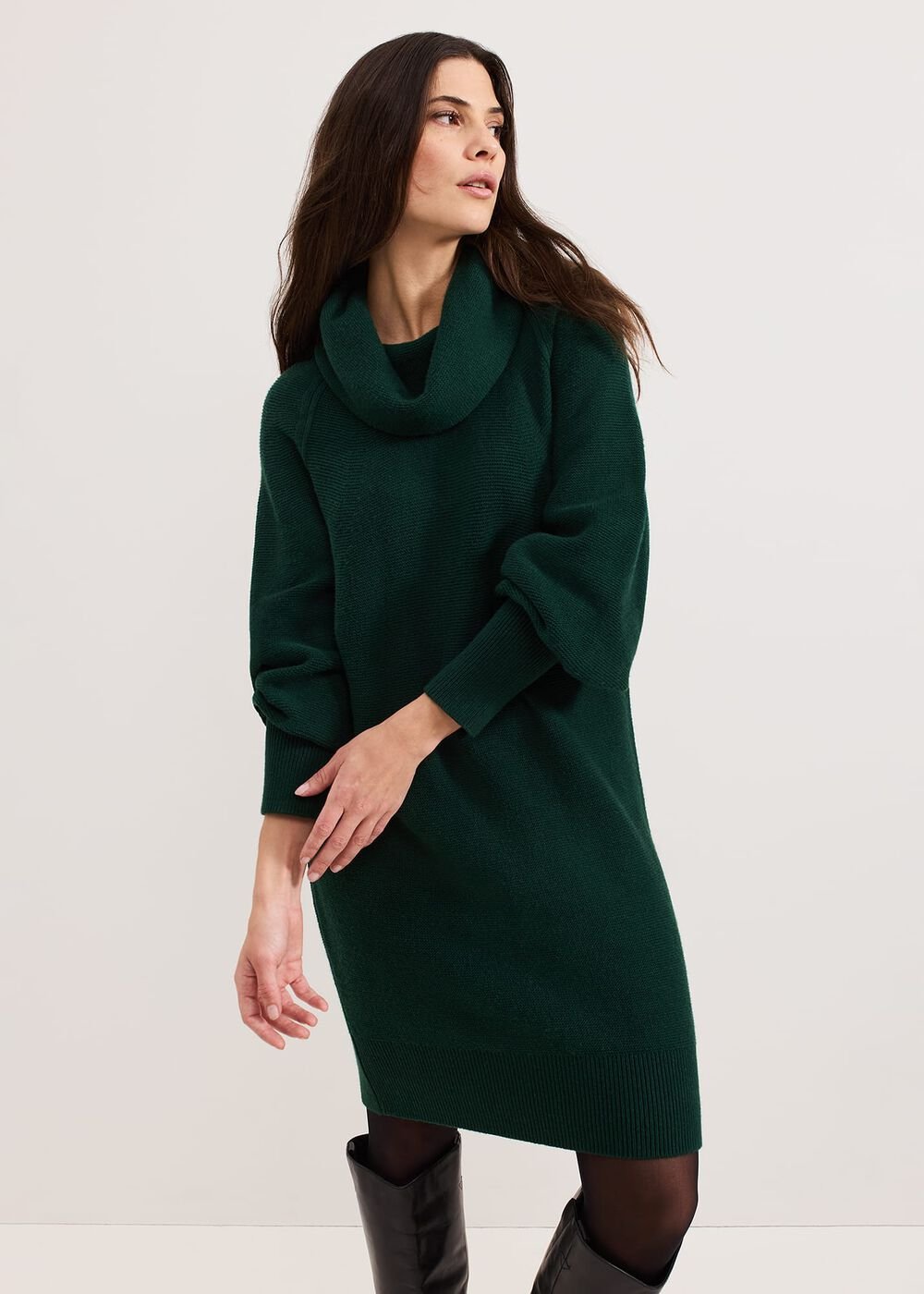 Dahlie Chunky Knit Tunic Mini Dress Green