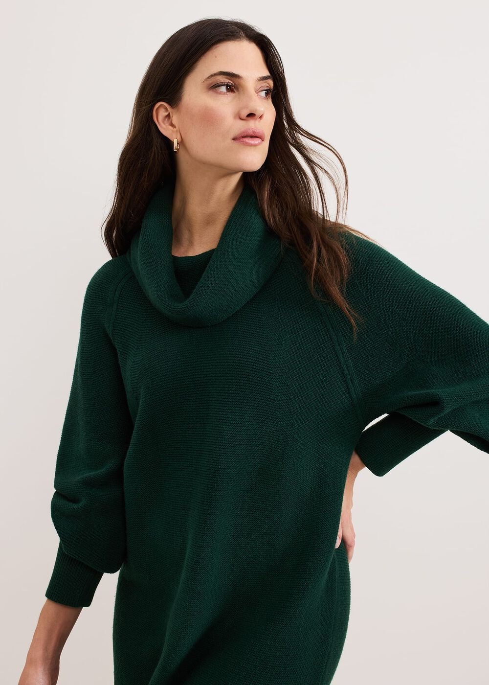 Dahlie Chunky Knit Tunic Mini Dress Green