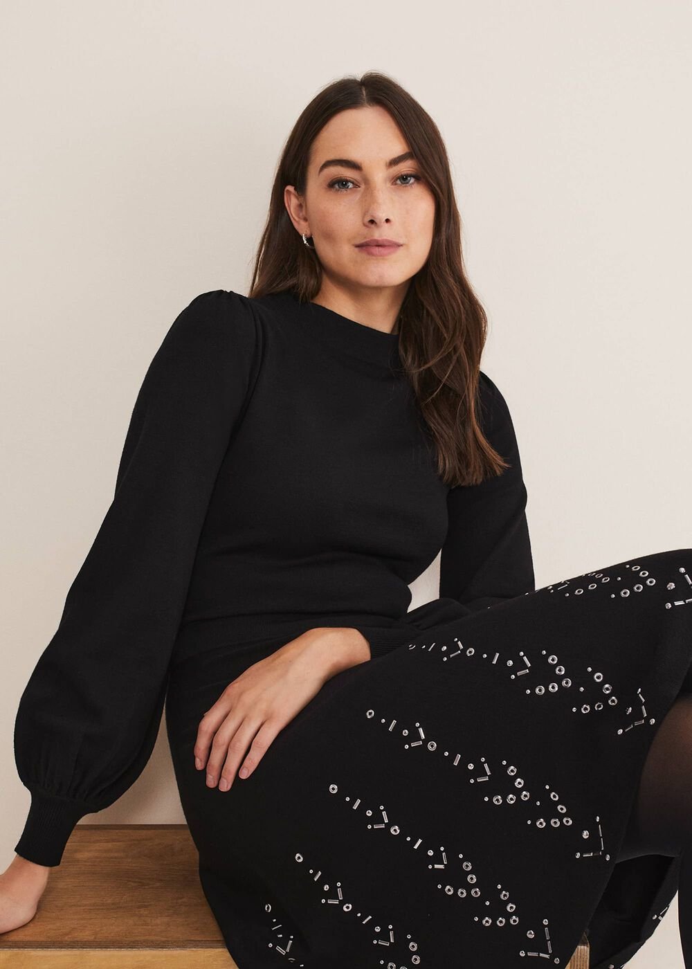 Marley Metal Work Detail Knit Dress Black
