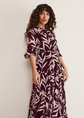 Amber Leaf Print Tiered Dress Black/Blush