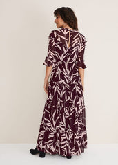 Amber Leaf Print Tiered Dress Black/Blush