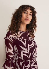 Amber Leaf Print Tiered Dress Black/Blush