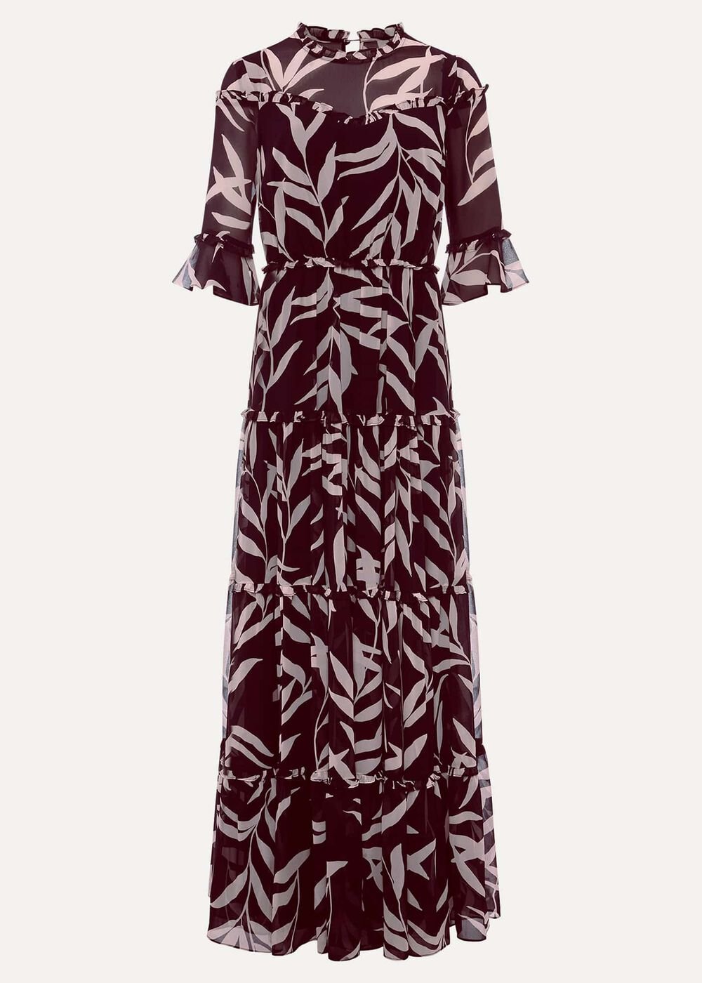 Amber Leaf Print Tiered Dress Black/Blush