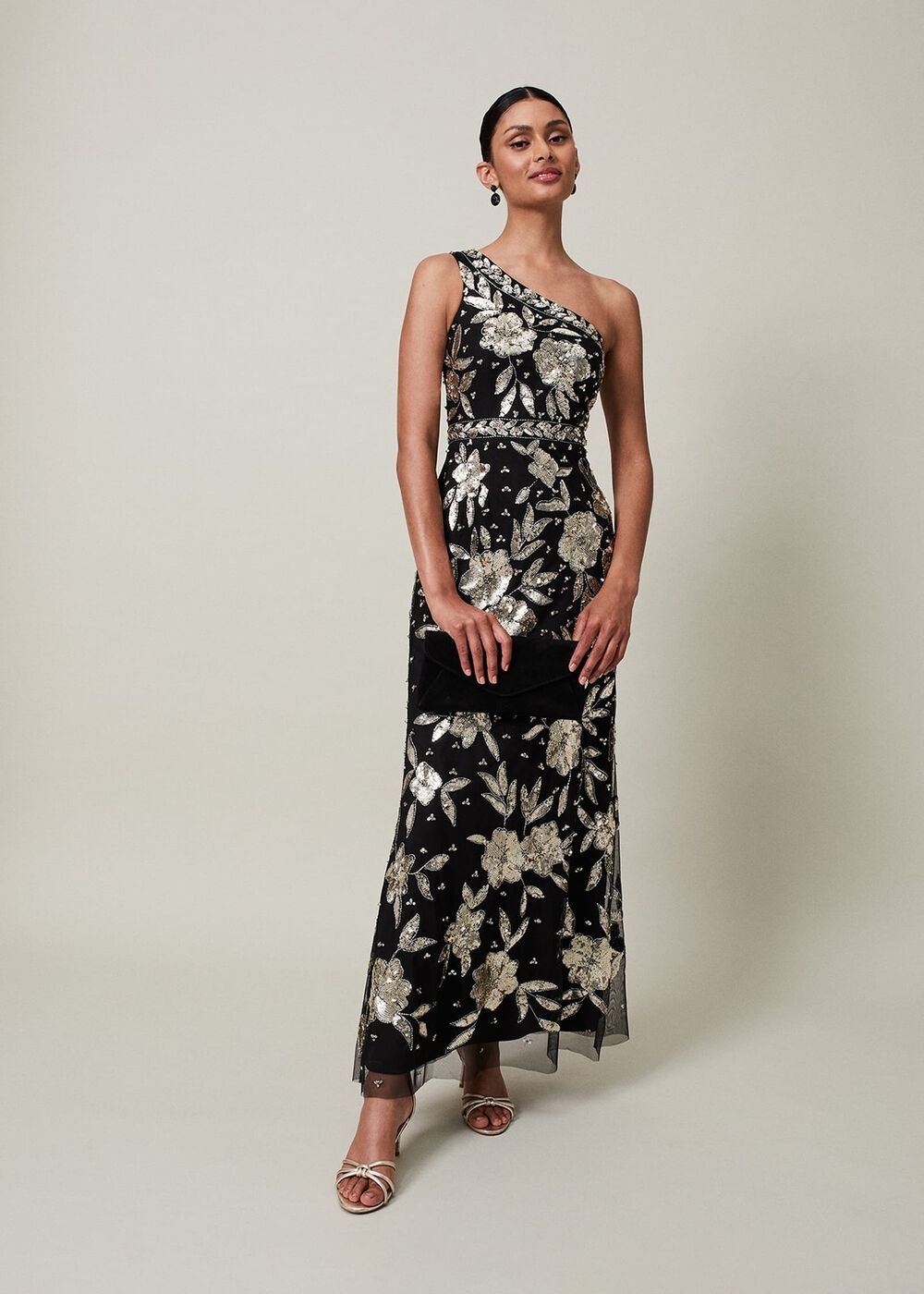 Serafina Embellished Maxi Dress Black/Gold