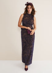 Catalina Leopard Velvet Maxi Dress Multi-Coloured