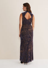 Catalina Leopard Velvet Maxi Dress Multi-Coloured