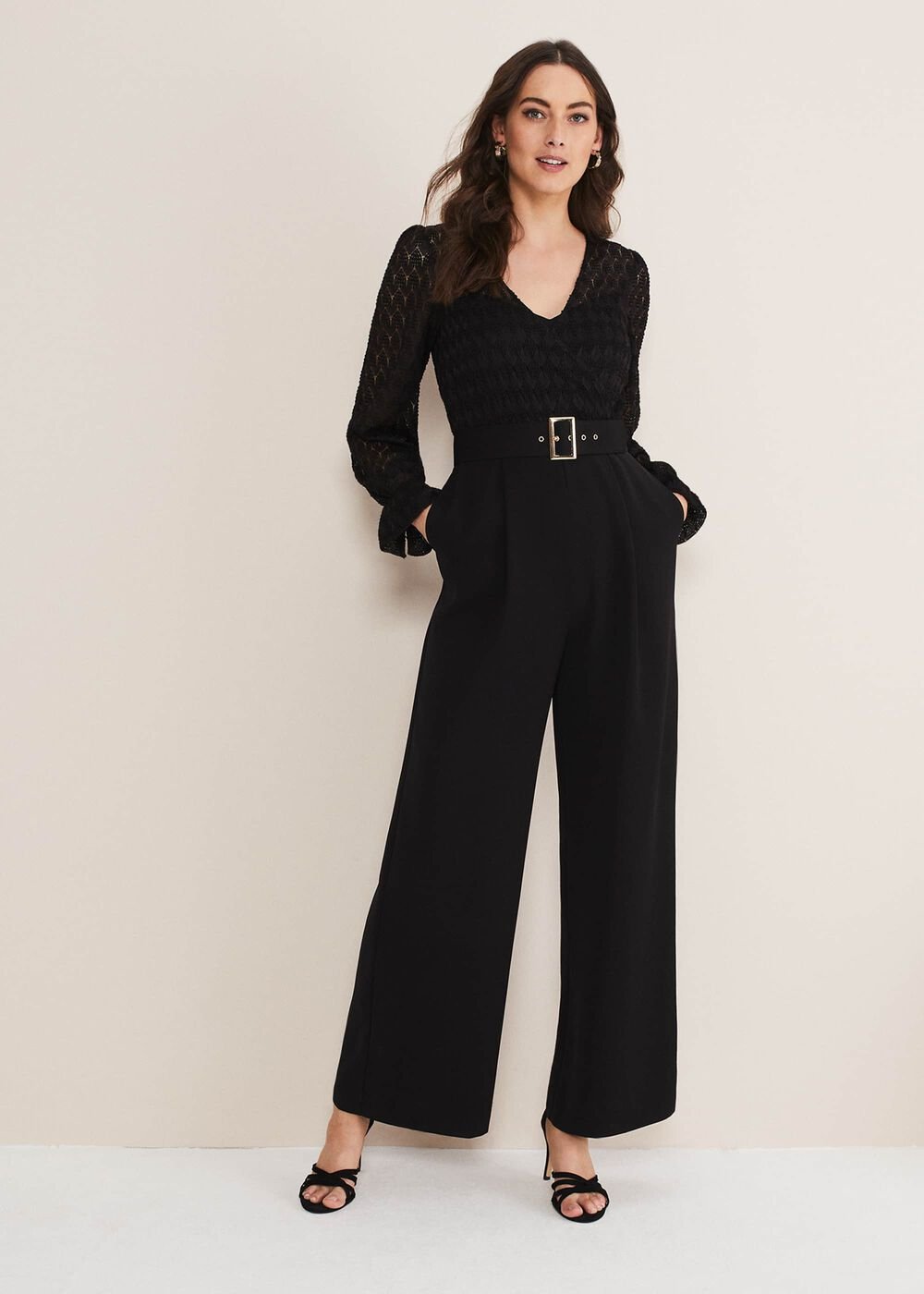 Carly Lace Long Sleeve Jumpsuit Black