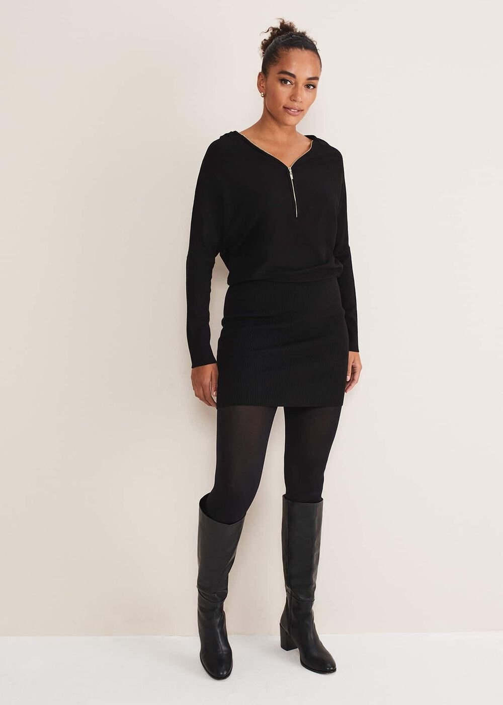 Becca Zip Neck Detail Dress Black