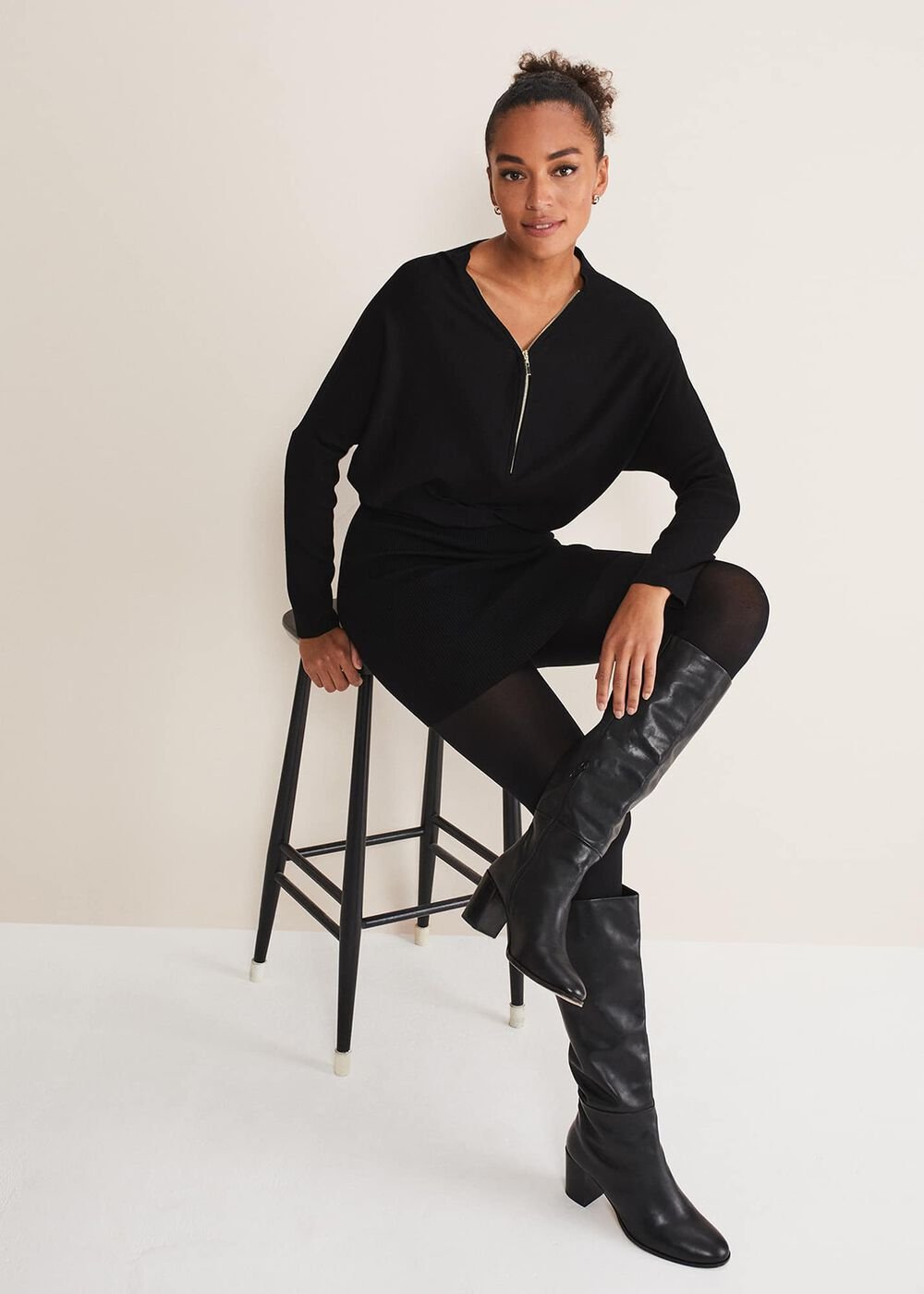 Becca Zip Neck Detail Dress Black
