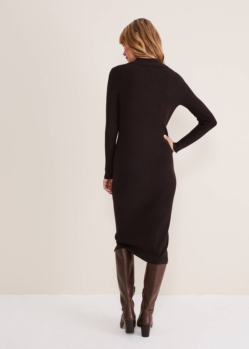 Rosa Ribbed Button Through Dress Chocolate