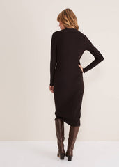 Rosa Ribbed Button Through Dress Chocolate