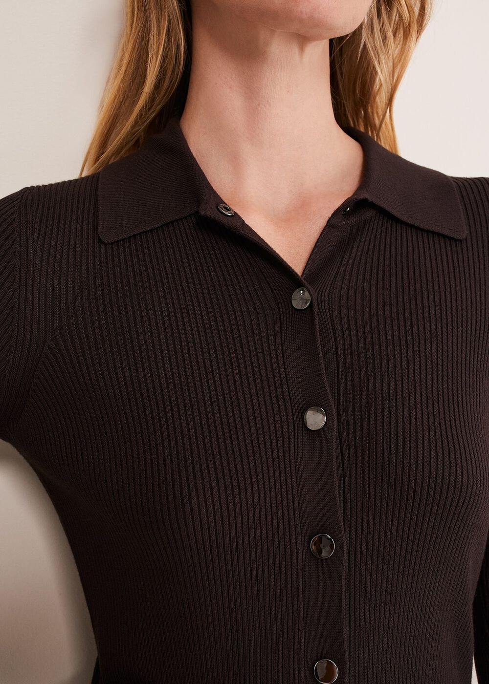 Rosa Ribbed Button Through Dress Chocolate
