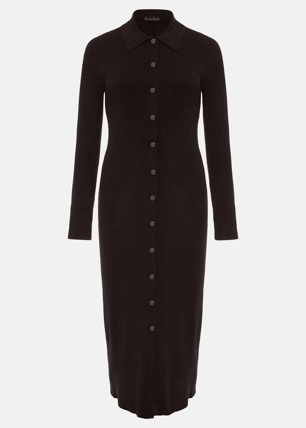 Rosa Ribbed Button Through Dress Chocolate