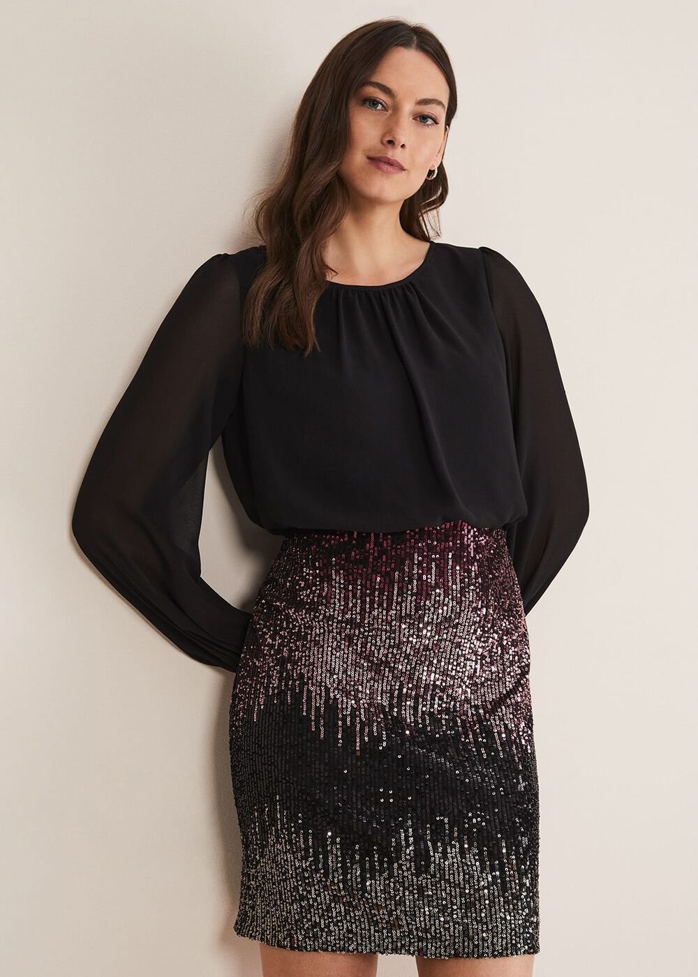 Angel Chiffon Sequin Dress Black/Multi