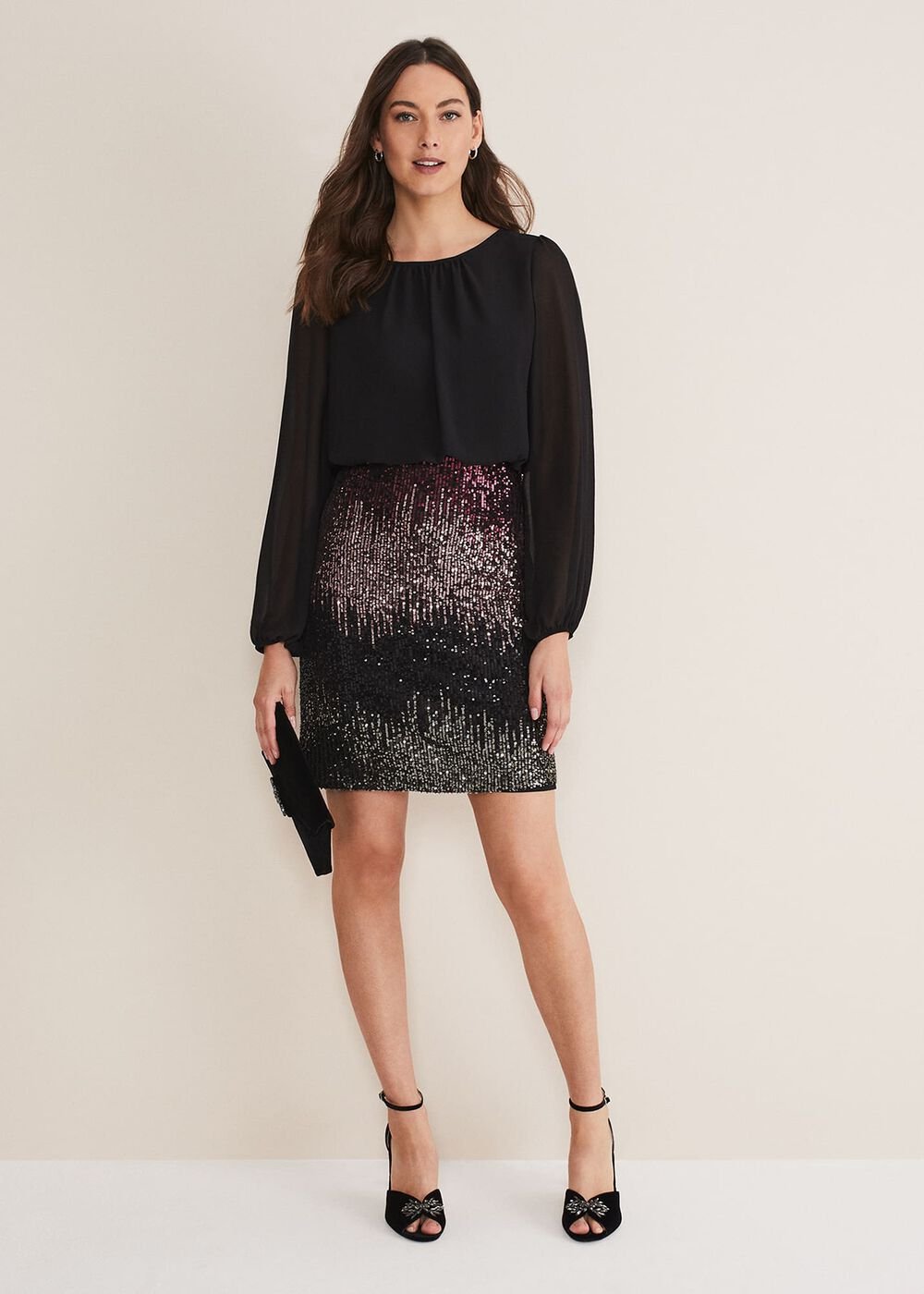 Angel Chiffon Sequin Dress Black/Multi