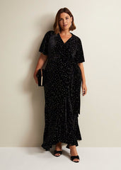 Holly Velvet Star Wrap Maxi Dress Black