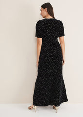 Holly Velvet Star Wrap Maxi Dress Black