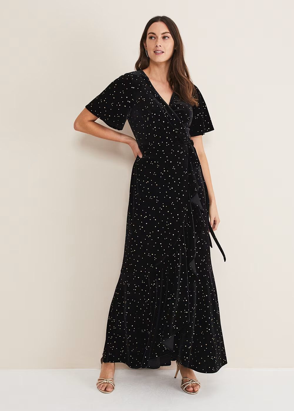 Holly Velvet Star Wrap Maxi Dress Black