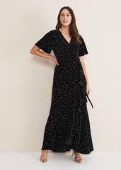 Holly Velvet Star Wrap Maxi Dress Black