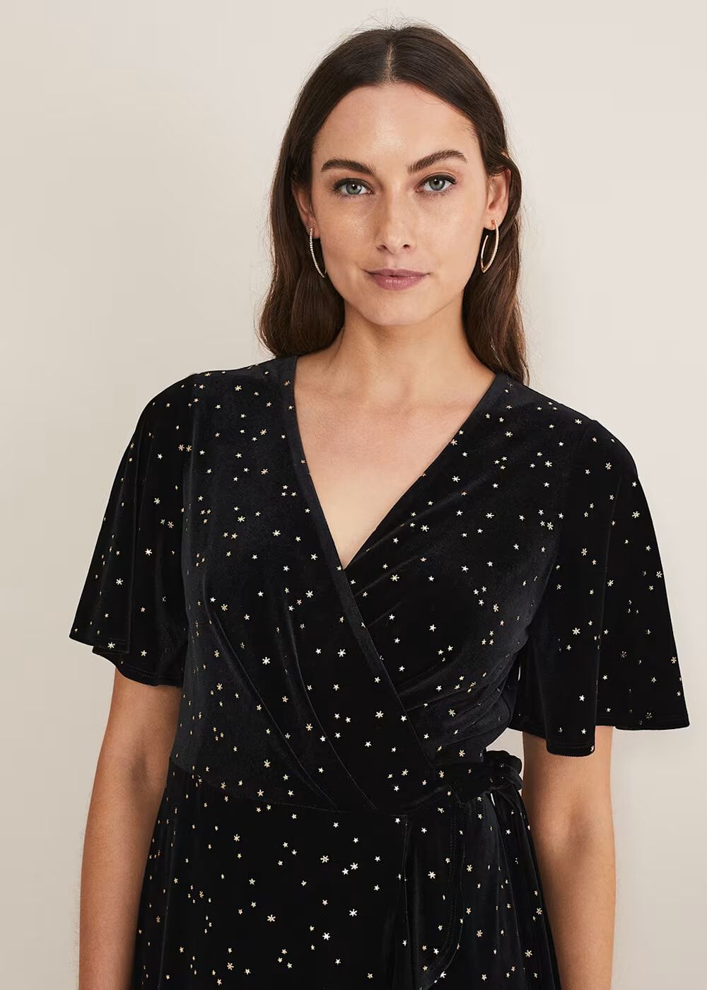 Holly Velvet Star Wrap Maxi Dress Black