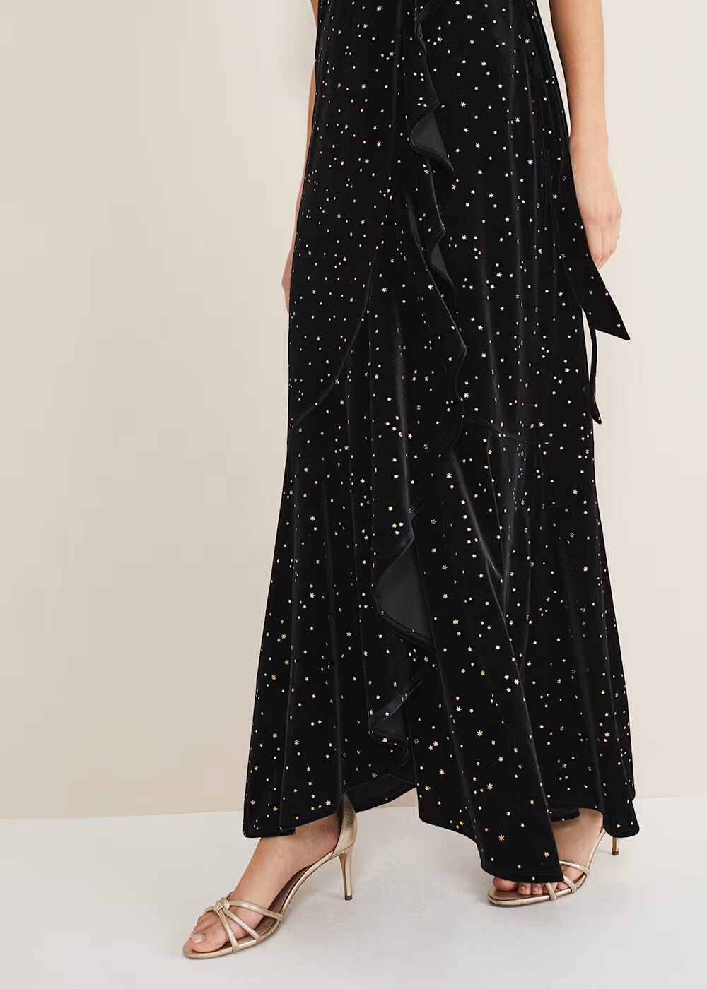 Holly Velvet Star Wrap Maxi Dress Black