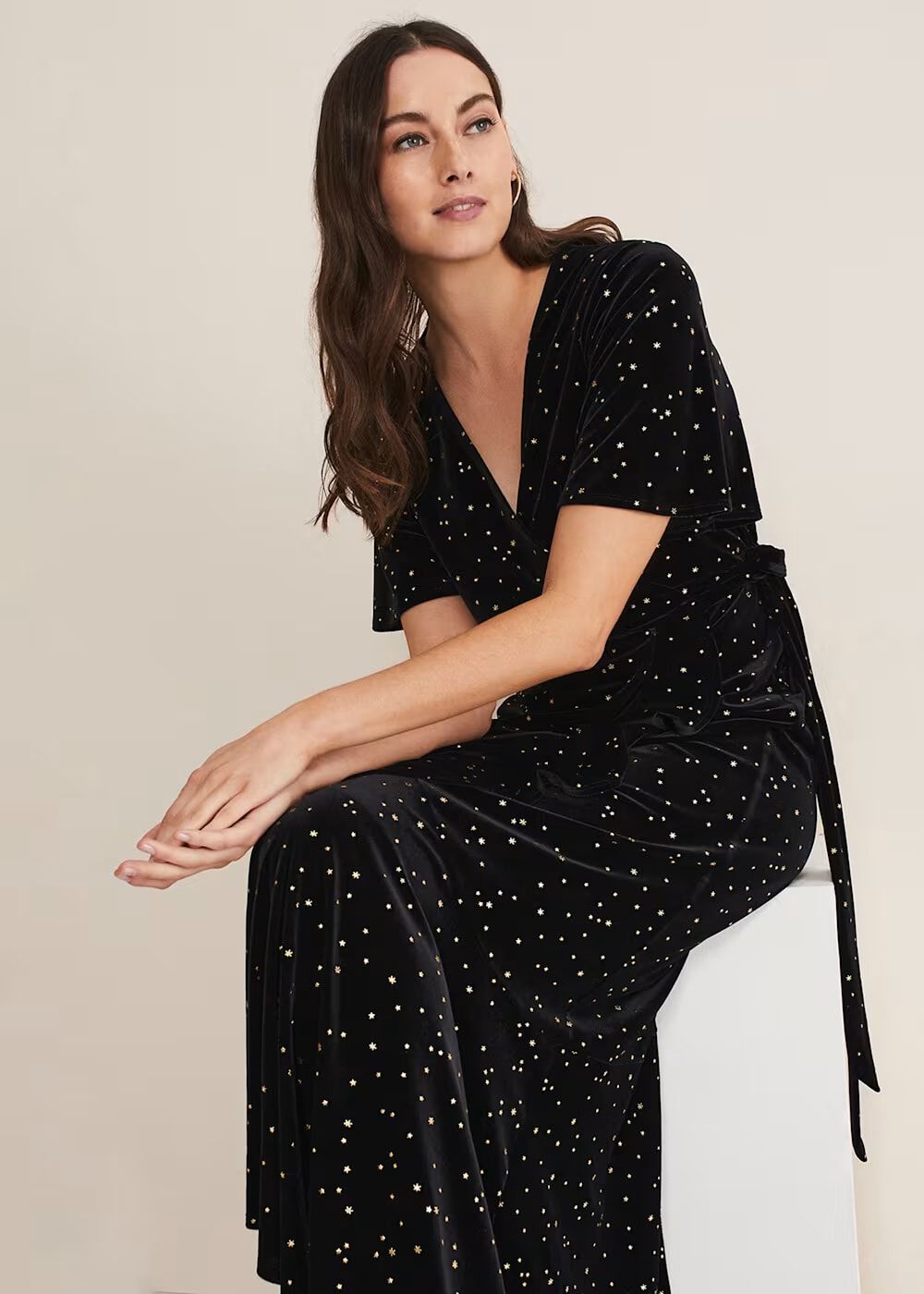 Holly Velvet Star Wrap Maxi Dress Black